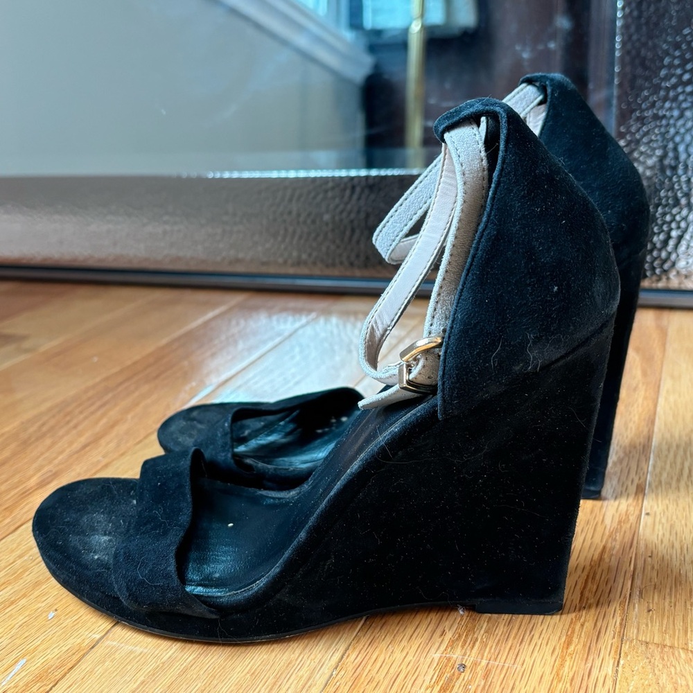Aldo Black Suede Ankle Strap Wedges